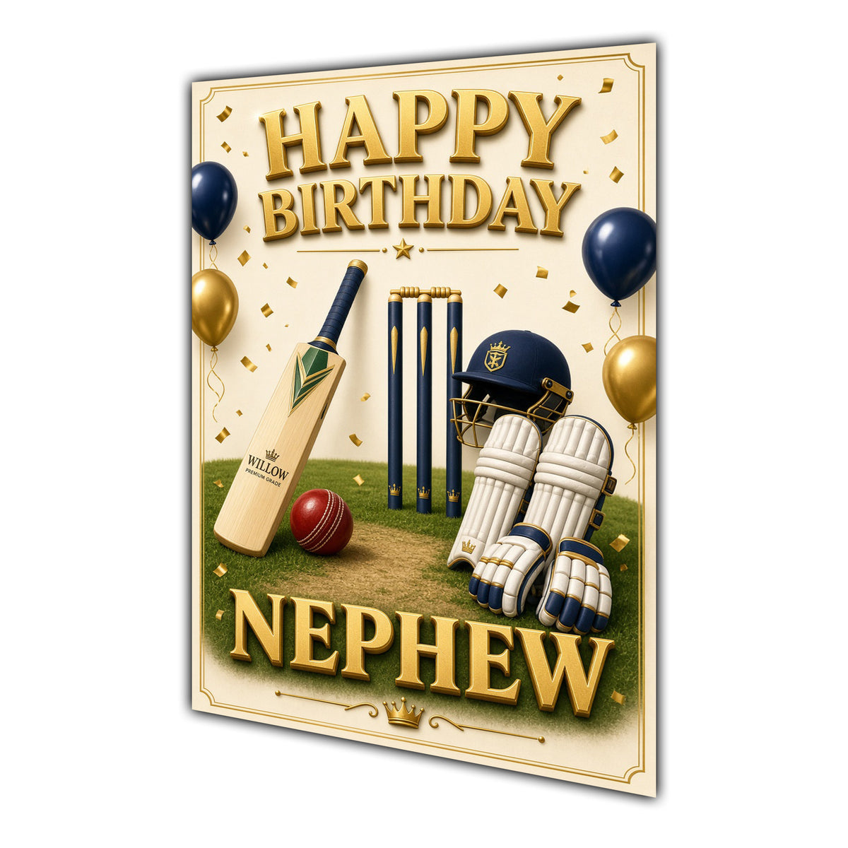 Happy Birthday Nephew Cricket Navy Gold Greeting Card A5