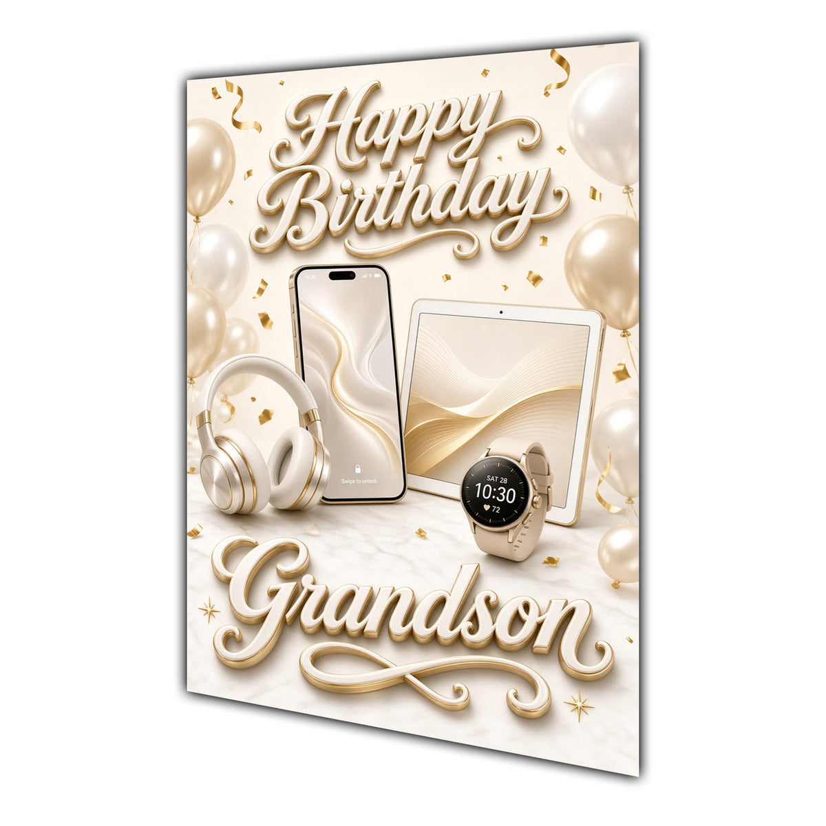 Happy Birthday Grandson Technology Navy Gold Greeting Card A5