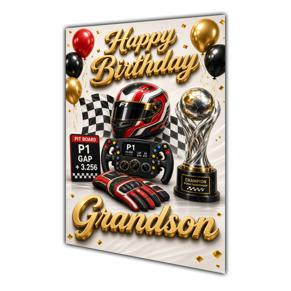 Happy Birthday Grandson Formula 1 Navy Gold Greeting Card A5
