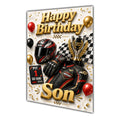 Happy Birthday Son MotoGP Navy Gold Greeting Card A5