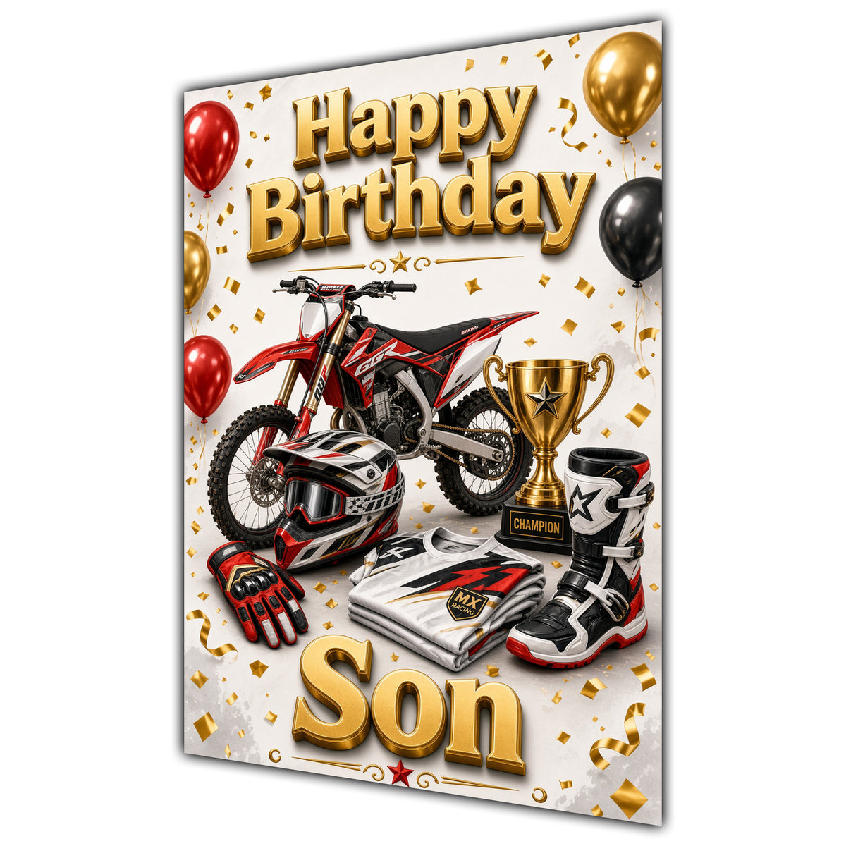 Happy Birthday Son Motocross Navy Gold Greeting Card A5