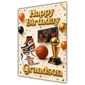 Happy Birthday Grandson Basketball Navy Gold Greeting Card A5
