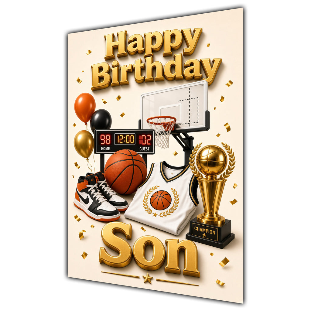 Happy Birthday Son Basketball Navy Gold Greeting Card A5
