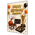 Happy Birthday Nephew Basketball Navy Gold Greeting Card A5
