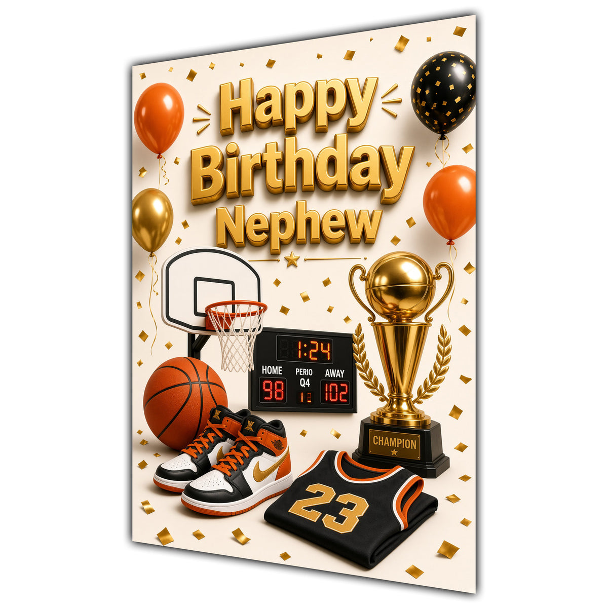 Happy Birthday Nephew Basketball Navy Gold Greeting Card A5