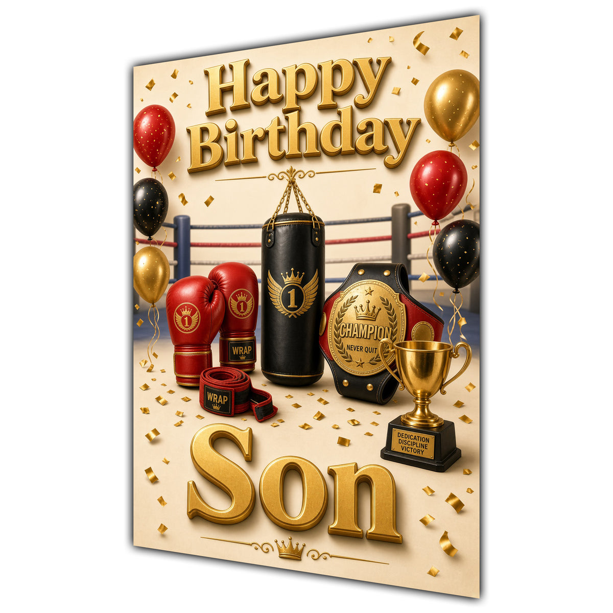 Happy Birthday Son Boxing Navy Gold Greeting Card A5