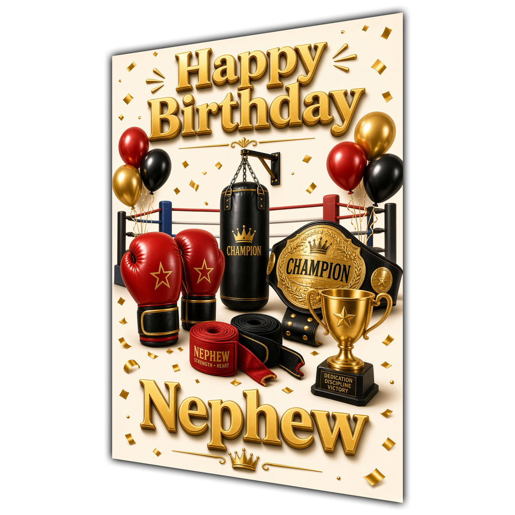 Happy Birthday Nephew Boxing Navy Gold Greeting Card A5