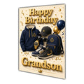 Happy Birthday Grandson Sportswear Navy Gold Greeting Card A5