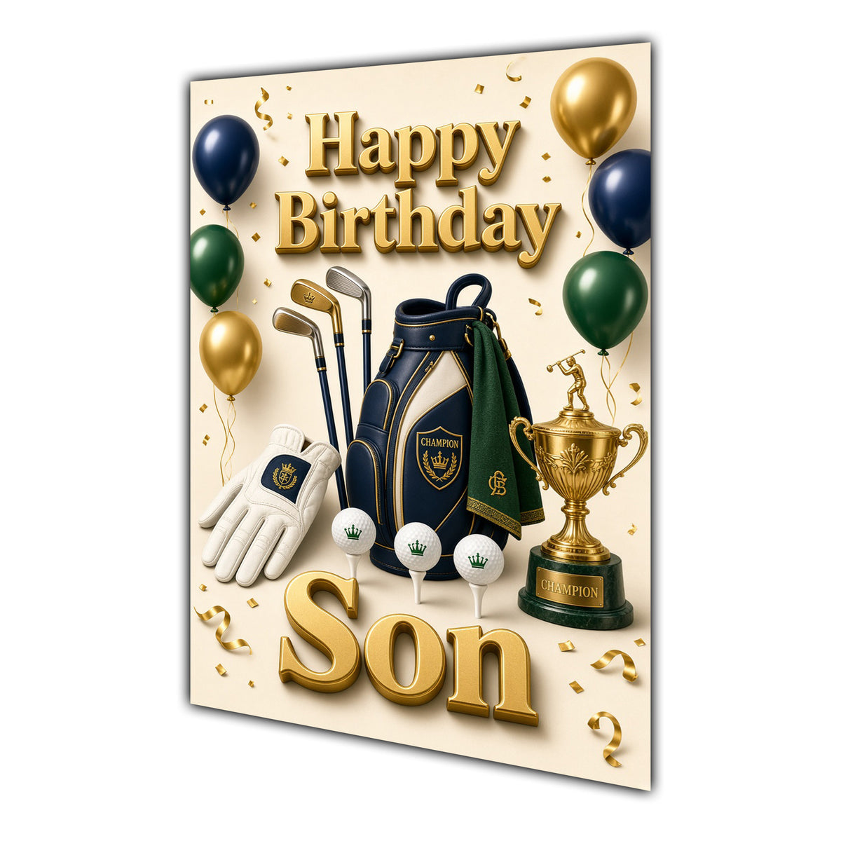 Happy Birthday Son Golf Navy Gold Greeting Card A5