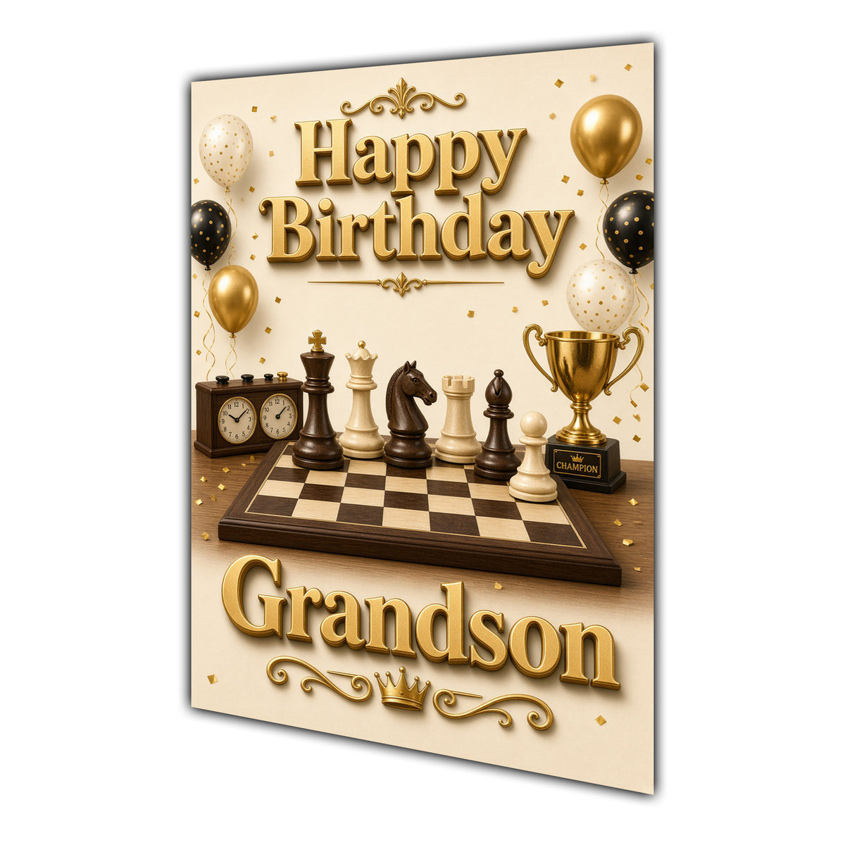Happy Birthday Grandson Chess Navy Gold Greeting Card A5