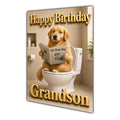 Happy Birthday Grandson Funny Dog Toilet Golden Retriever Card A5