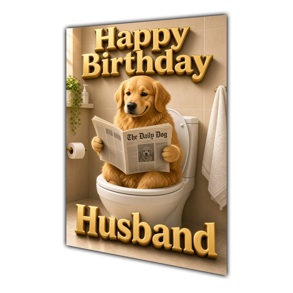 Happy Birthday Husband Funny Dog Toilet Golden Retriever Card A5
