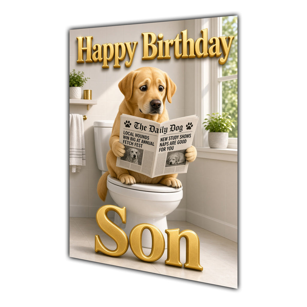 Happy Birthday Son Funny Dog Toilet Labrador Greeting Card A5