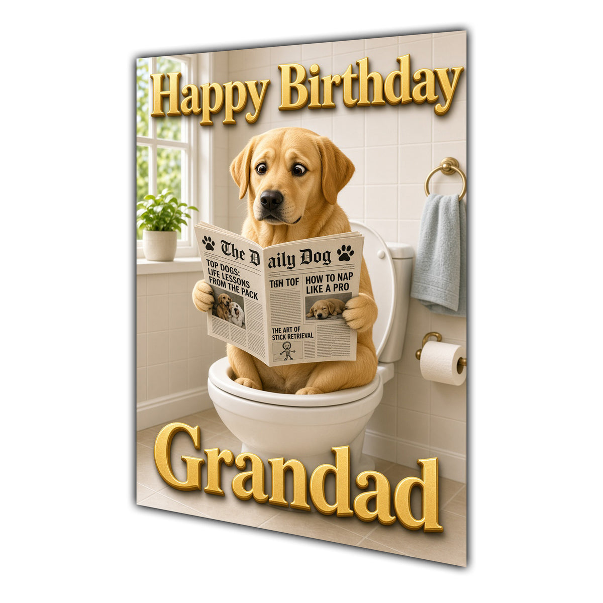 Happy Birthday Grandad Funny Dog Toilet Labrador Greeting Card A5