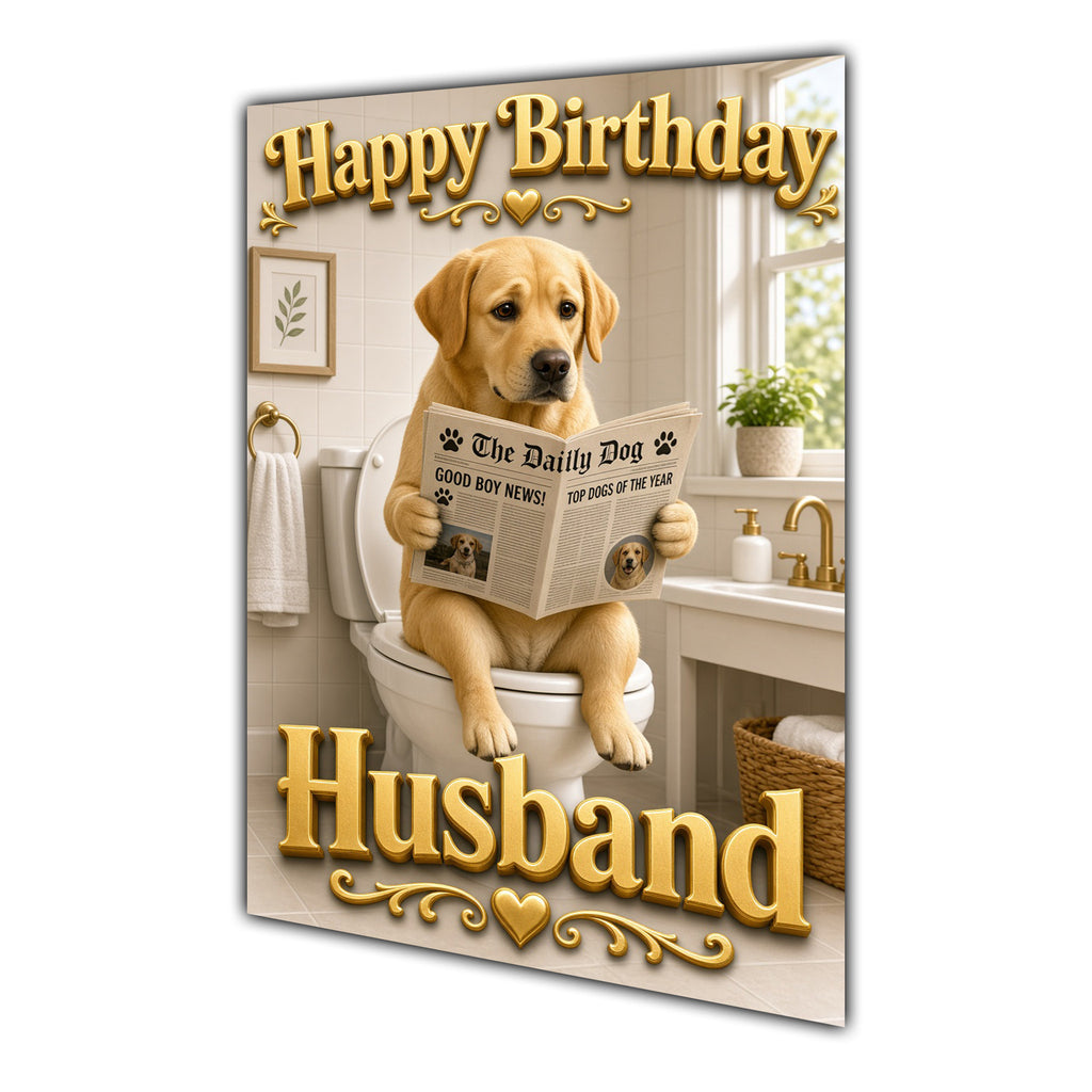 Happy Birthday Husband Funny Dog Toilet Labrador Greeting Card A5