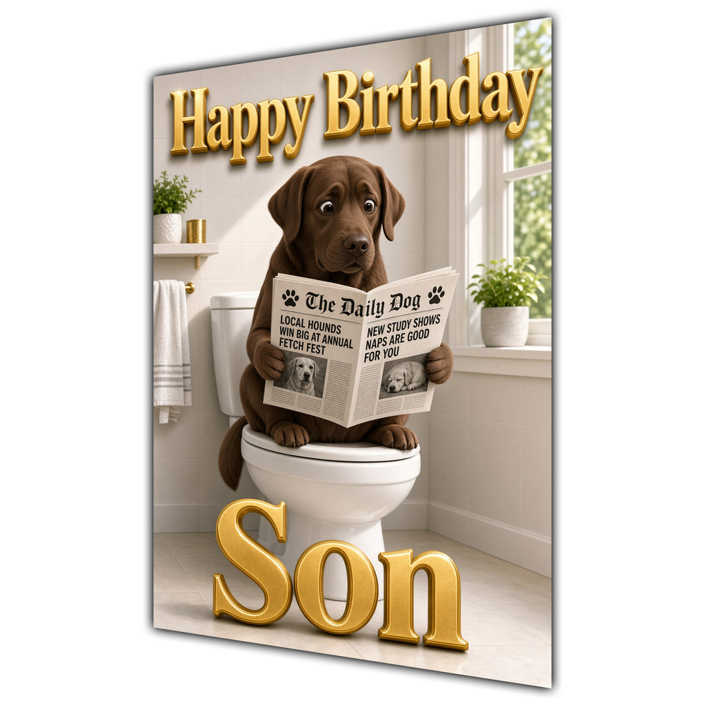 Happy Birthday Son Funny Dog Toilet Labrador Greeting Card A5