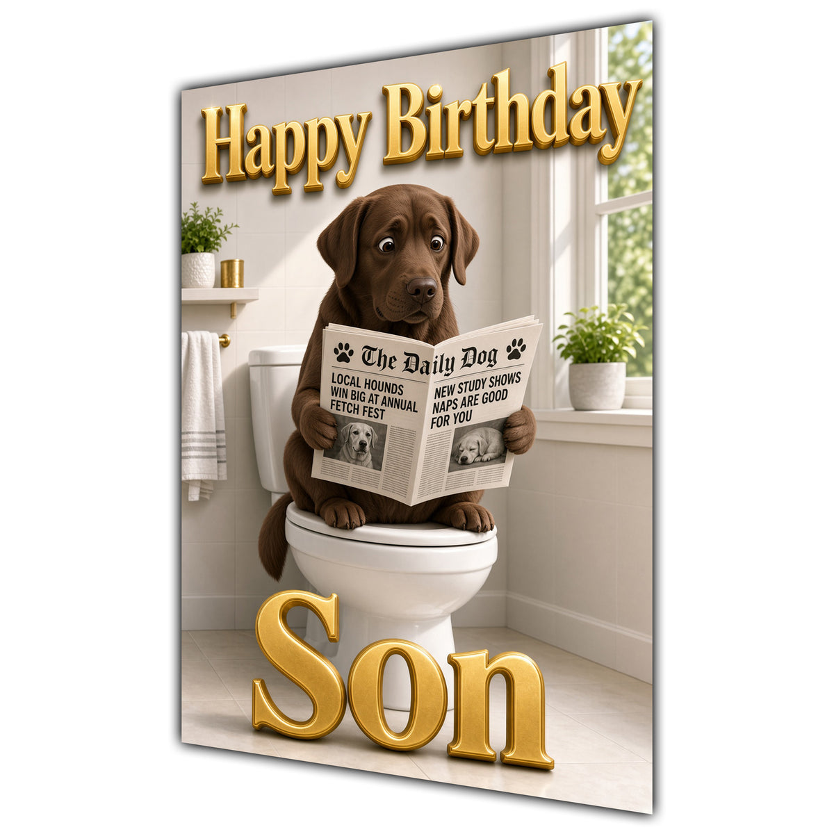 Happy Birthday Son Funny Dog Toilet Labrador Greeting Card A5