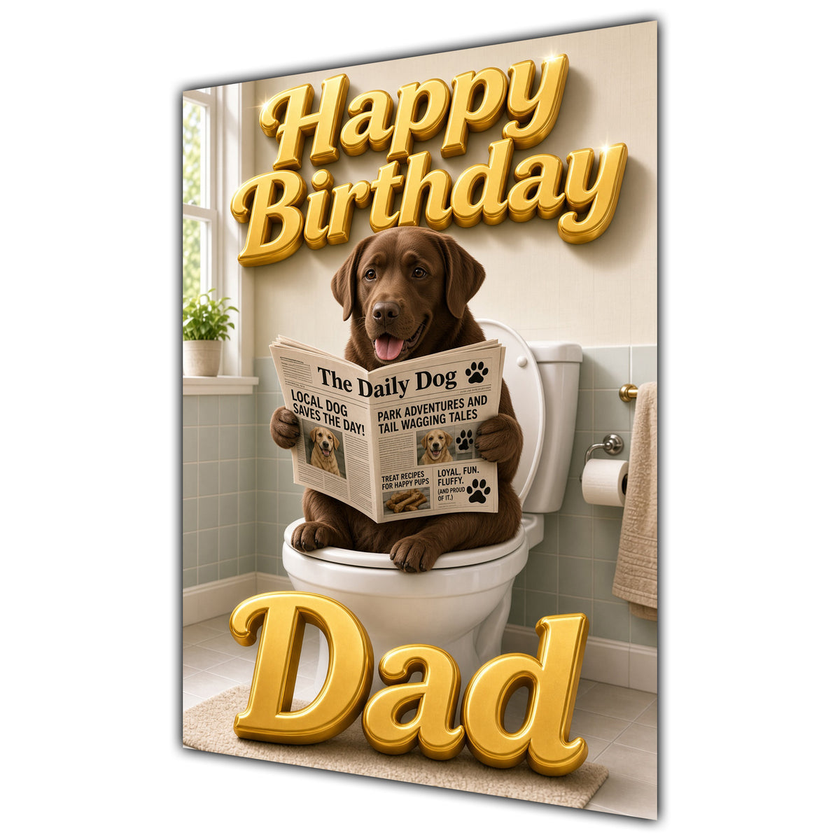 Happy Birthday Dad Funny Labrador Dog Toilet Greeting Card A5