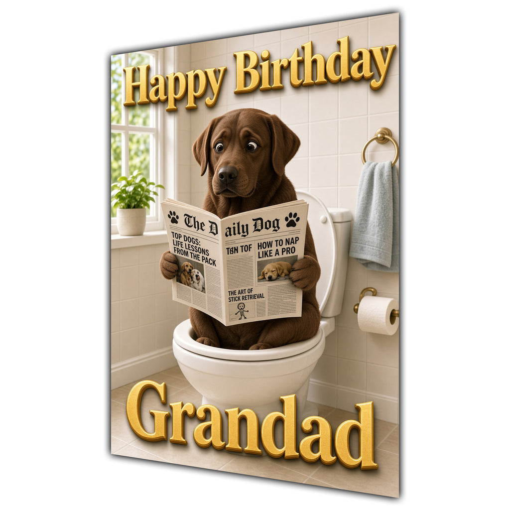 Happy Birthday Grandad Funny Dog Toilet Labrador Greeting Card A5