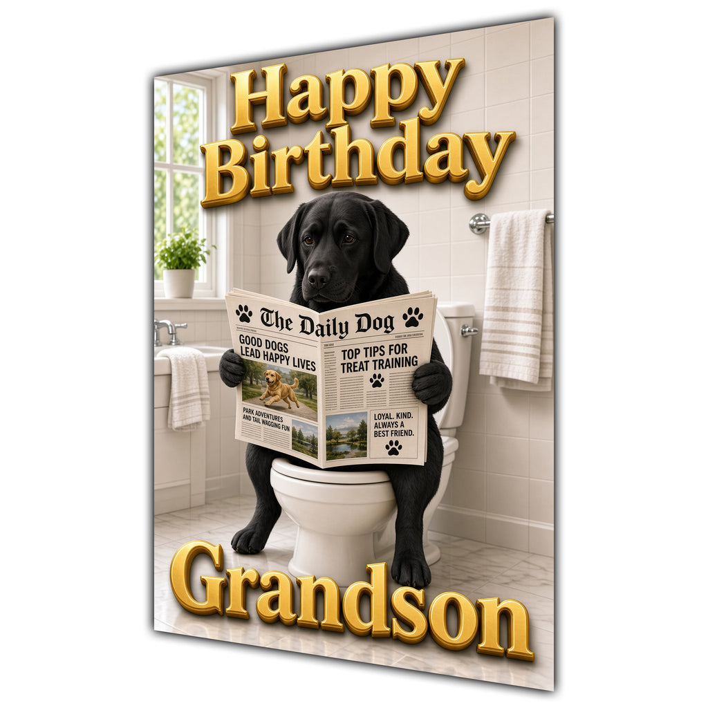 Happy Birthday Grandson Labrador Funny Dog Toilet Greeting Card A5