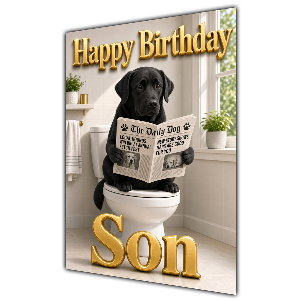 Happy Birthday Son Funny Dog Toilet Labrador Greeting Card A5