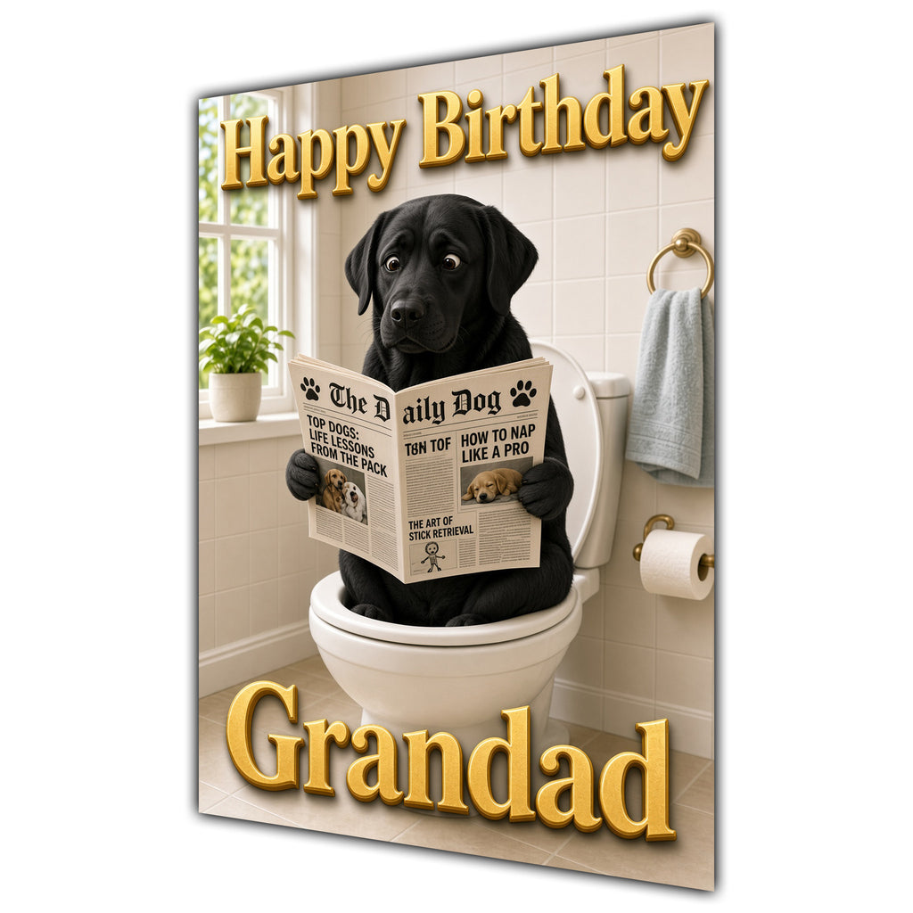 Happy Birthday Grandad Funny Dog Toilet Black Labrador Greeting Card A5