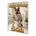 Happy Birthday Son Funny Dog Toilet German Shepherd Card A5