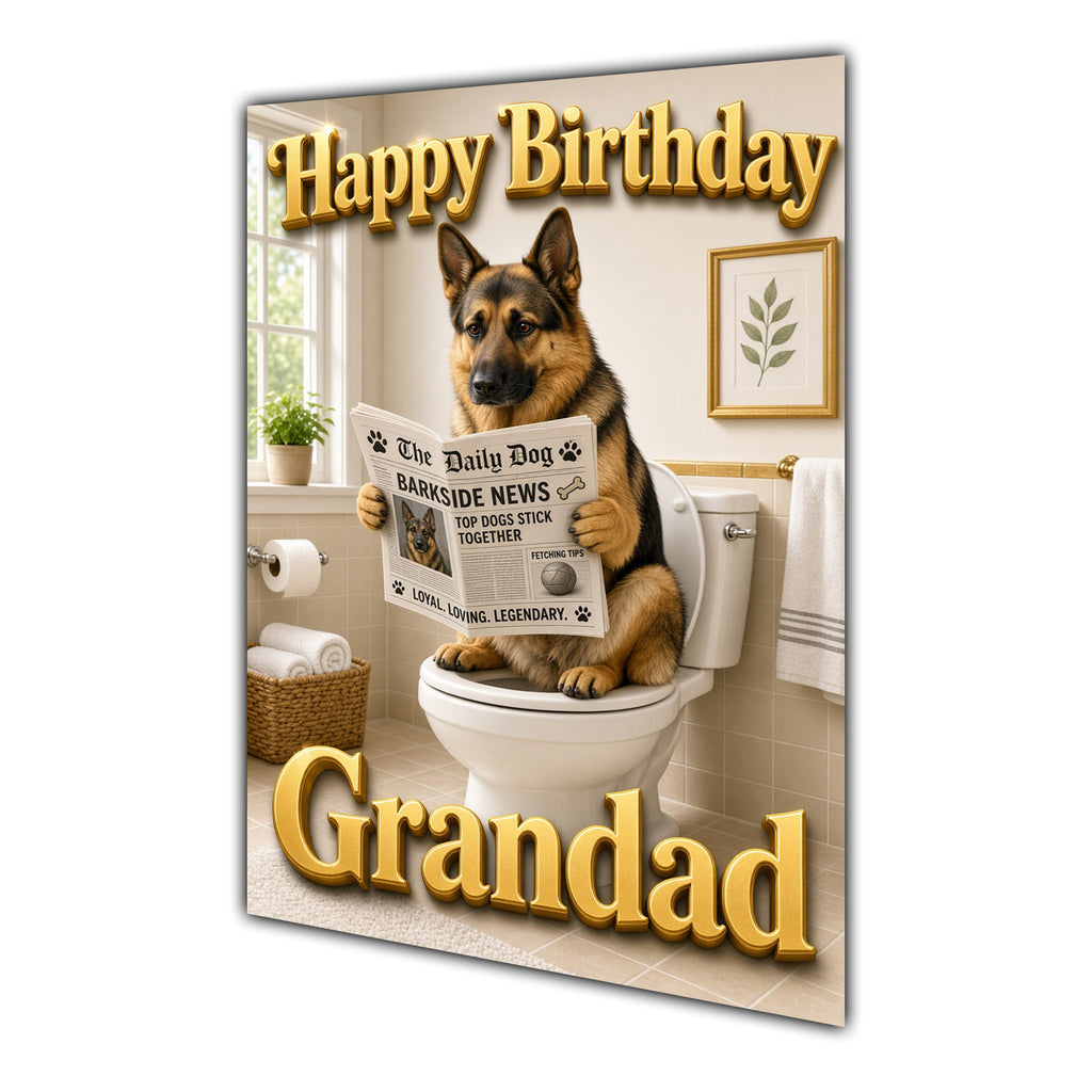 Happy Birthday Grandad Funny Dog Toilet German Shepherd Card A5