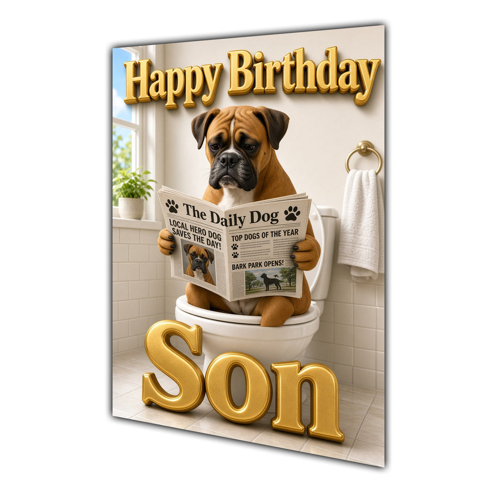 Happy Birthday Son Funny Dog Toilet Greeting Card Boxer A5