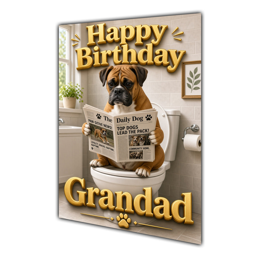 Happy Birthday Grandad Funny Boxer Dog Toilet Greeting Card A5