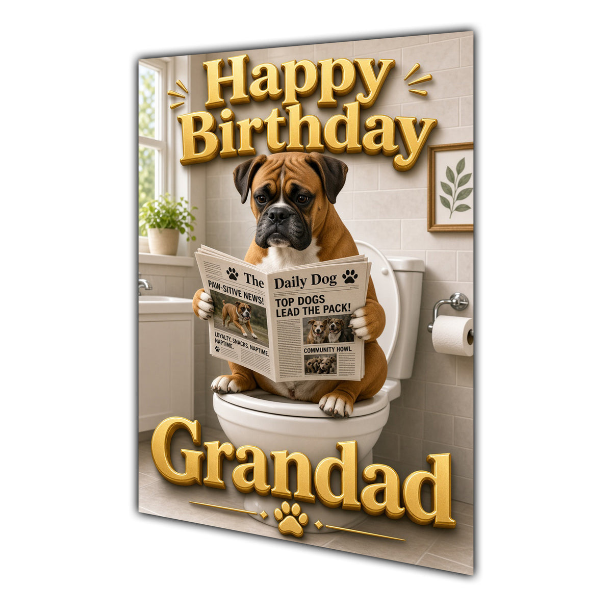 Happy Birthday Grandad Funny Boxer Dog Toilet Greeting Card A5