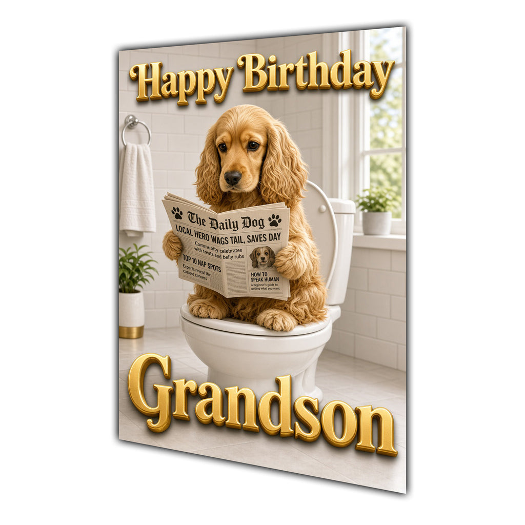 Happy Birthday Grandson Funny Dog Toilet Cocker Spaniel Greeting Card A5