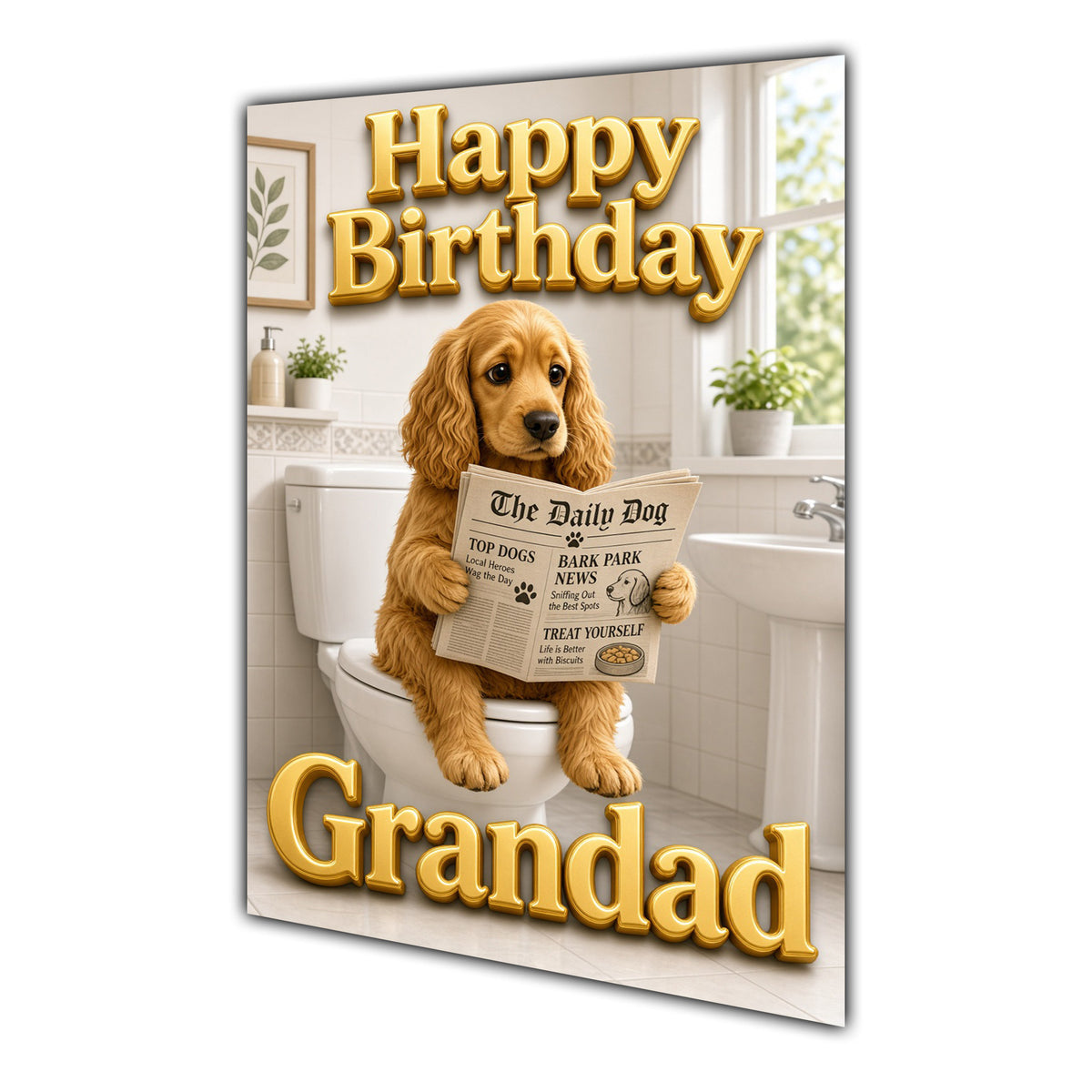 Happy Birthday Grandad Cocker Spaniel Funny Dog Toilet Greeting Card A5