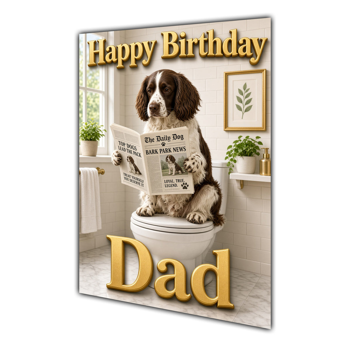 Happy Birthday Dad Springer Spaniel Funny Dog Toilet Greeting Card A5