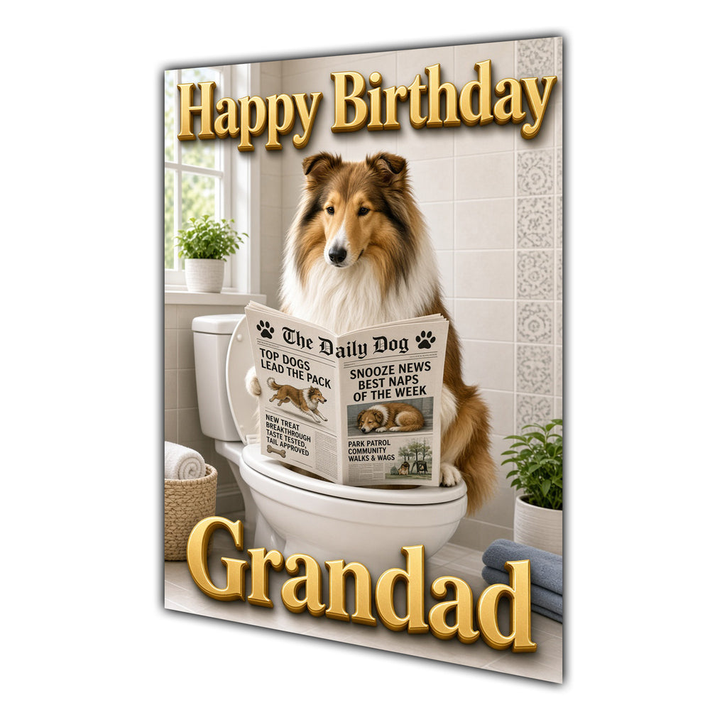 Happy Birthday Grandad Funny Collie Dog Toilet Greeting Card A5