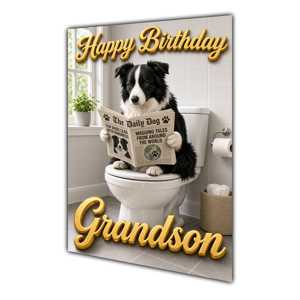 Happy Birthday Grandson Funny Border Collie Dog Toilet Greeting Card A5