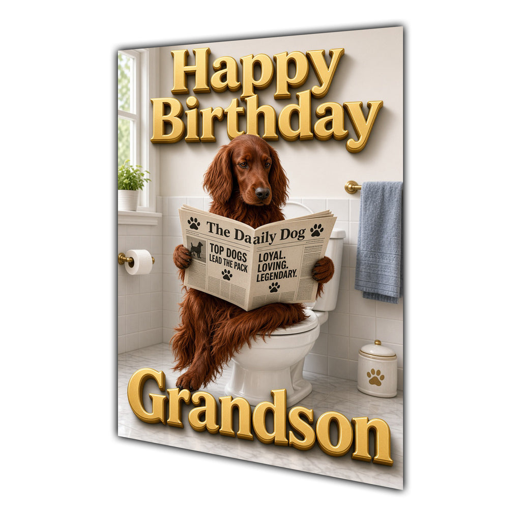 Happy Birthday Grandson Irish Red Setter Funny Dog Toilet Greeting Card A5