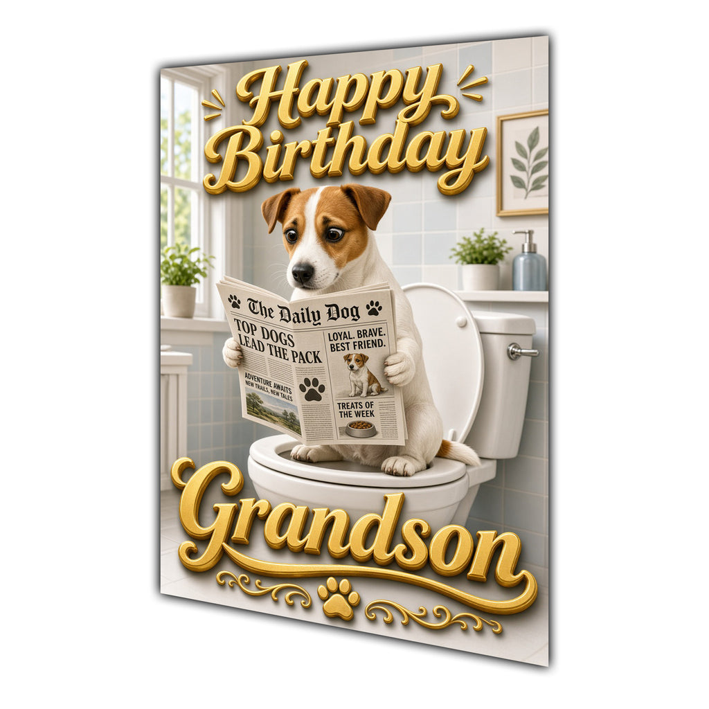Happy Birthday Grandson Funny Dog Toilet Jack Russell Card A5