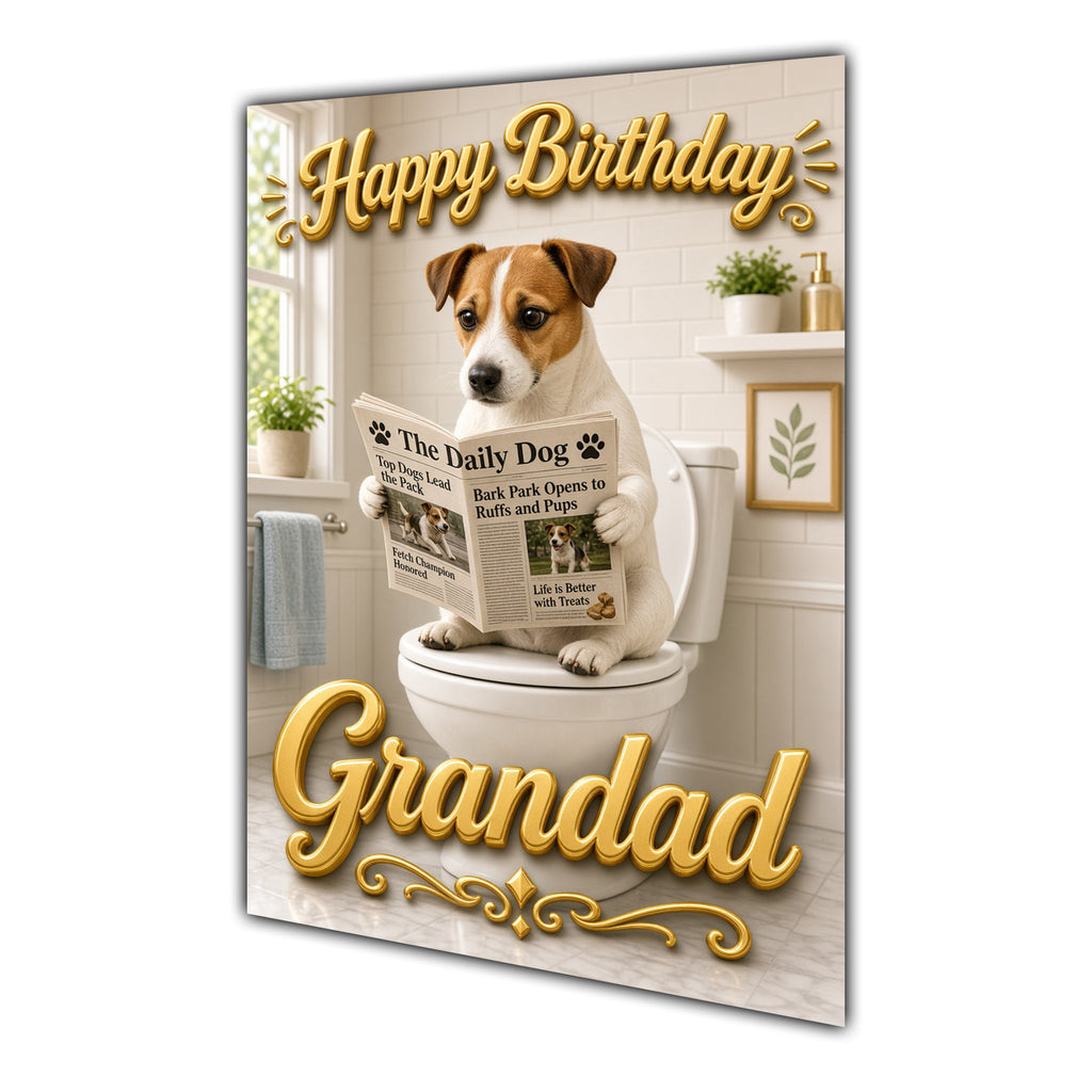 Happy Birthday Grandad Funny Dog Toilet Greeting Card Jack Russell A5