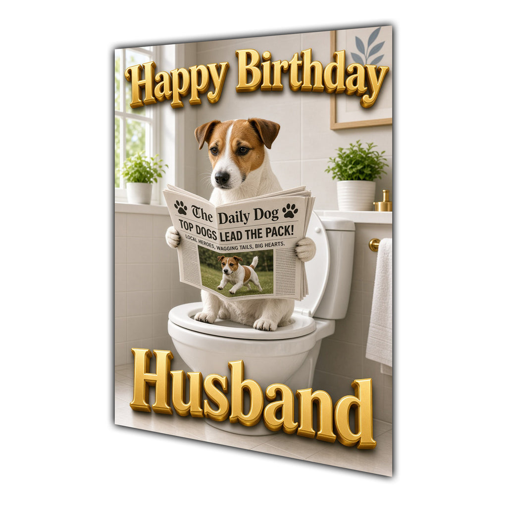Happy Birthday Husband Funny Dog Toilet Jack Russell Card A5