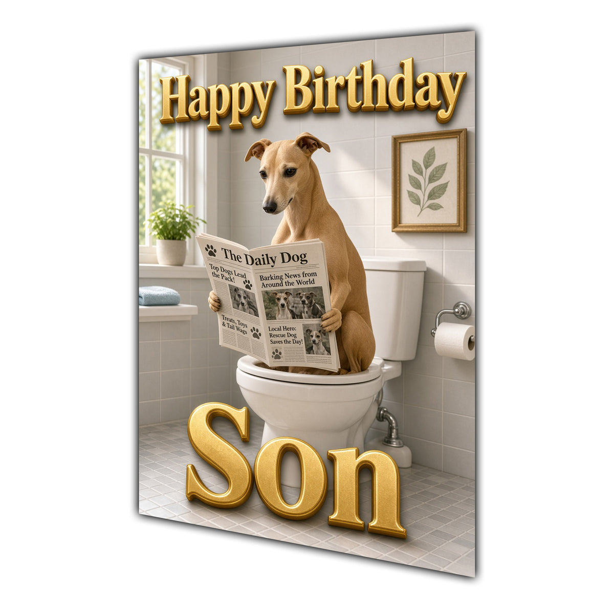 Happy Birthday Son Funny Whippet Dog Toilet Greeting Card A5