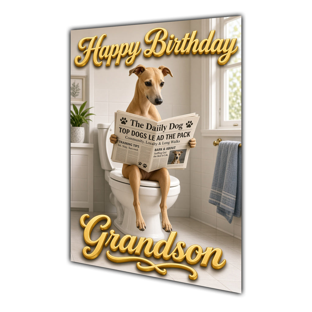Happy Birthday Grandson Funny Dog Toilet Whippet Greeting Card A5
