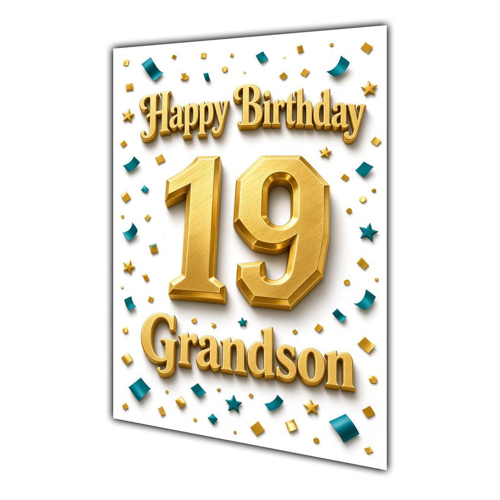 Happy Birthday Grandson 19th Gold Confetti Greeting Card A5