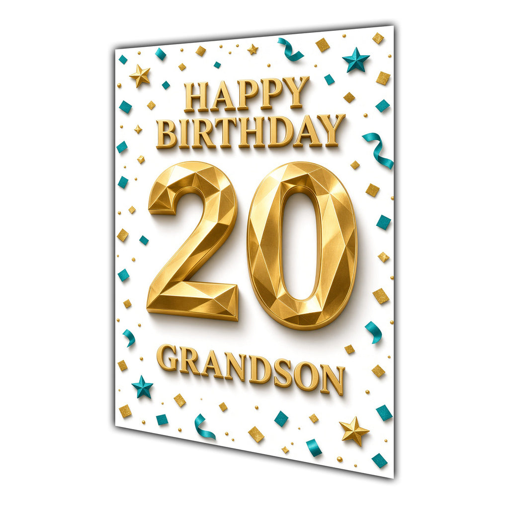 Happy Birthday Grandson 20th Gold Confetti Greeting Card A5