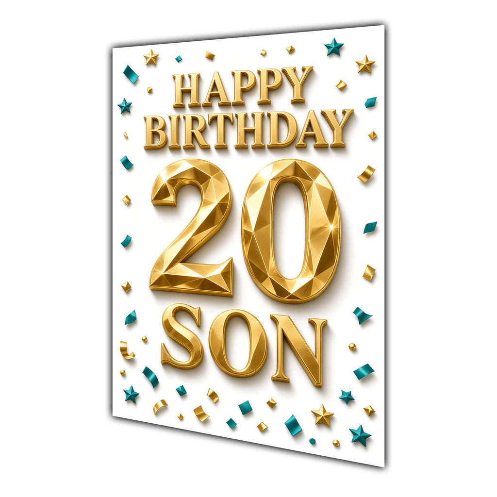 Happy Birthday Son 20th Gold Confetti Greeting Card A5