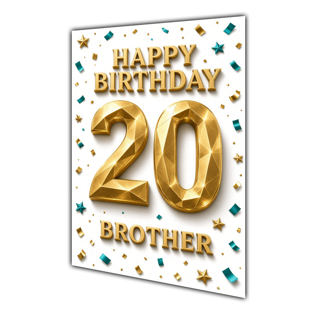 Happy Birthday Brother 20th Gold Confetti Greeting Card A5
