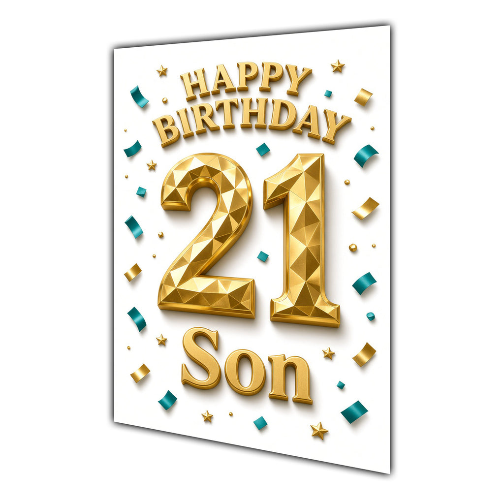 Happy Birthday Son 21st Gold Confetti Greeting Card A5