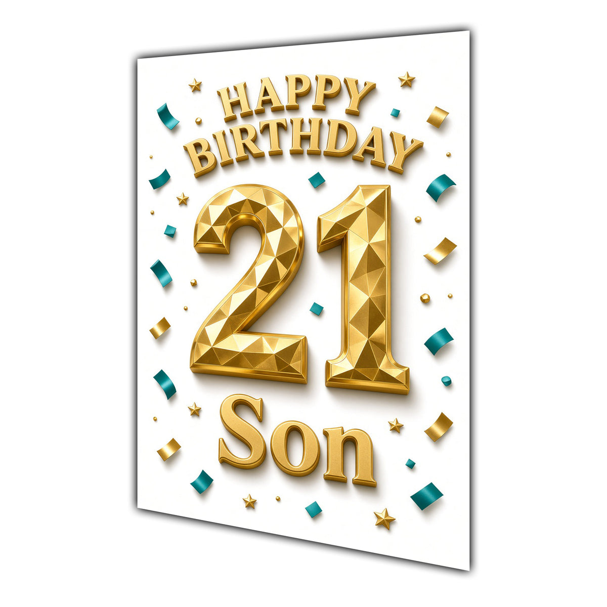 Happy Birthday Son 21st Gold Confetti Greeting Card A5