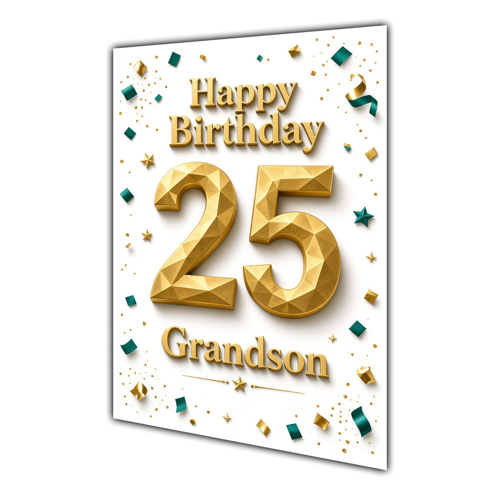 Happy Birthday Grandson 25th Gold Confetti Greeting Card A5