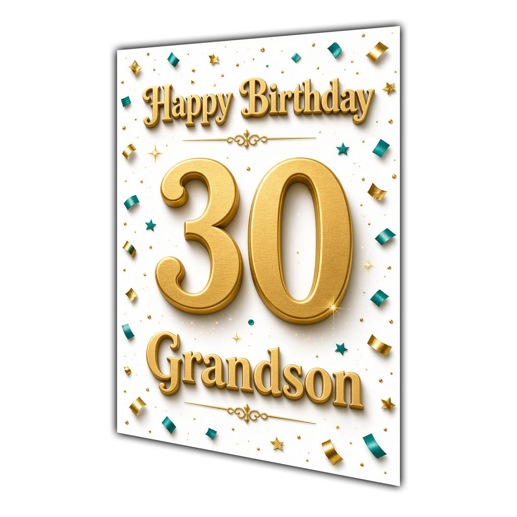 Happy Birthday Grandson 30th Gold Confetti Greeting Card A5